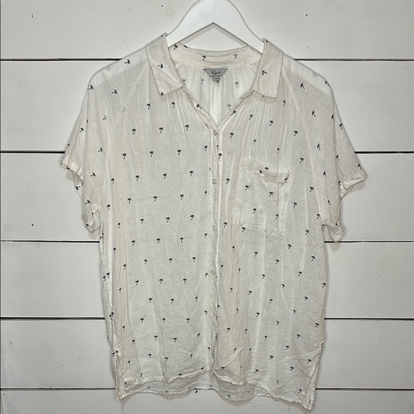Rails Tops - Rails Christine White And Black Palm Trees Button Up